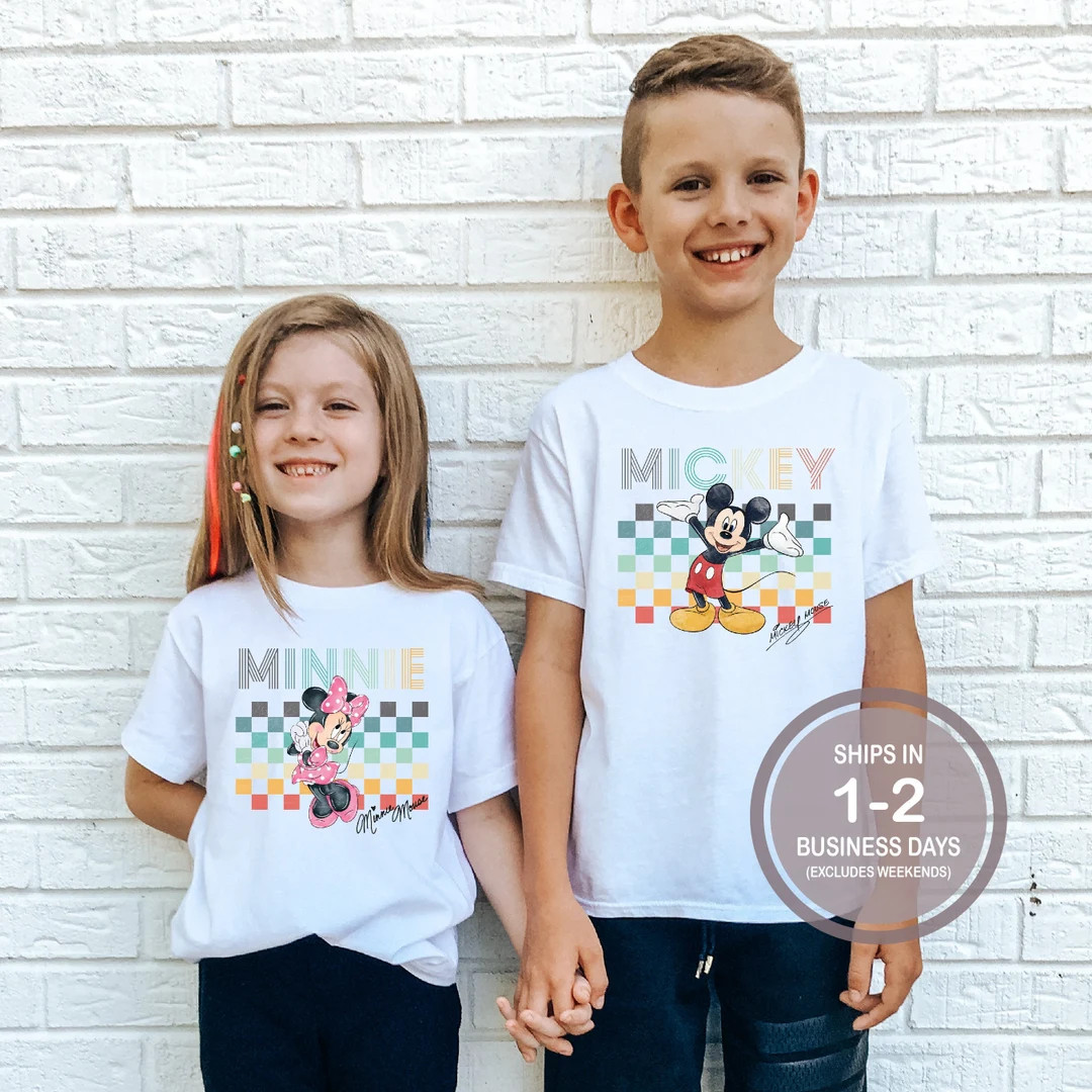 Mickey Minnie Mouse Brother Sister Matching Disney Shirt, Mickey Checkered Shirt, Minnie Bow Shir... | Etsy (US)