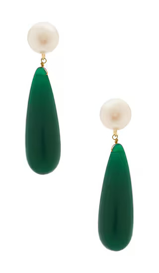 Linnea Gemstone Earring in Pearl & Green | Revolve Clothing (Global)