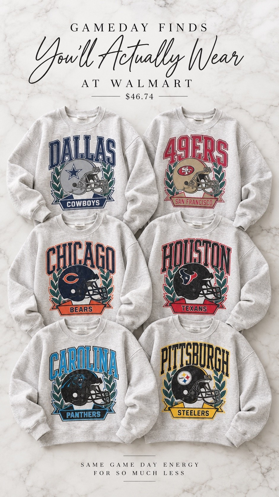 GAMEDAY, but make it cute 🏈 These vintage-inspired NFL crewnecks are such a good Walmart find for football season—and there are SO many teams available!

#WalmartFinds #GameDayStyle #NFLStyle #WalmartFashion #FootballSeason