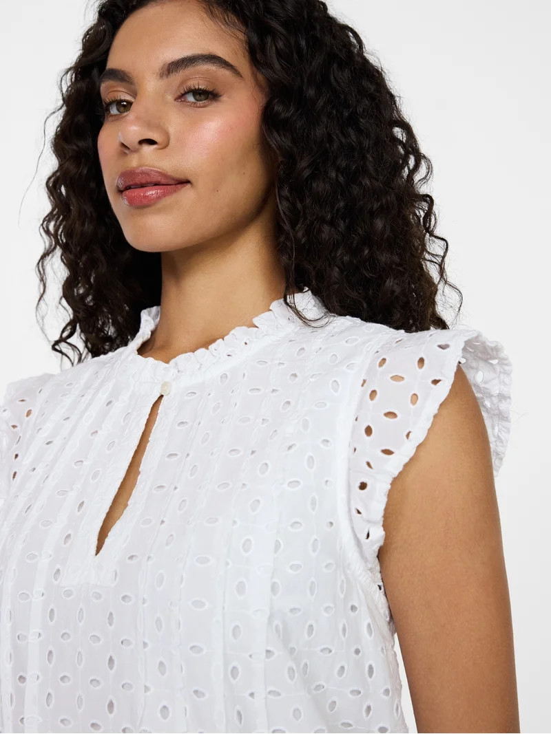 Time and Tru Women's Cotton Eyelet Mini Dress with Flutter Sleeves, Sizes XS-XXXL | Walmart (US)