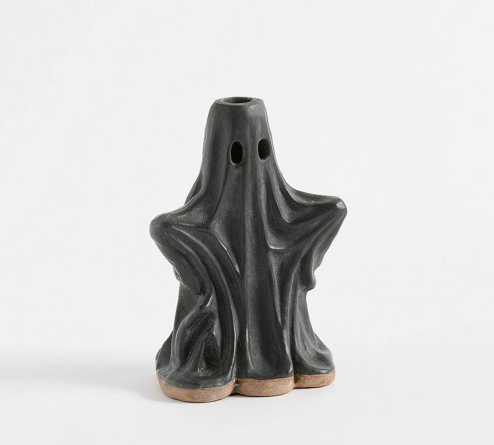 Ceramic Ghost Taper Candle Holder, Black, Large 8 | Pottery Barn (US)