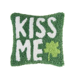 8" x 8" Kiss Me Clover Hooked Pillow | Bed Bath & Beyond