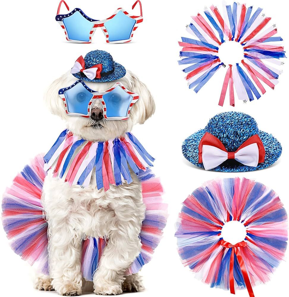 4 Pcs Labor Day Pet Costume Independence Day Dog Costume Accessories, Red Blue and White Tutu Ski... | Amazon (US)