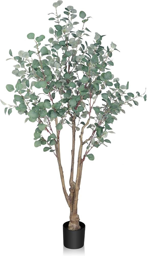 6FT Artificial Eucalyptus Tree Indoor, Tall Faux Eucalyptus Plant with Pre-Potted Realistic Silk ... | Amazon (US)
