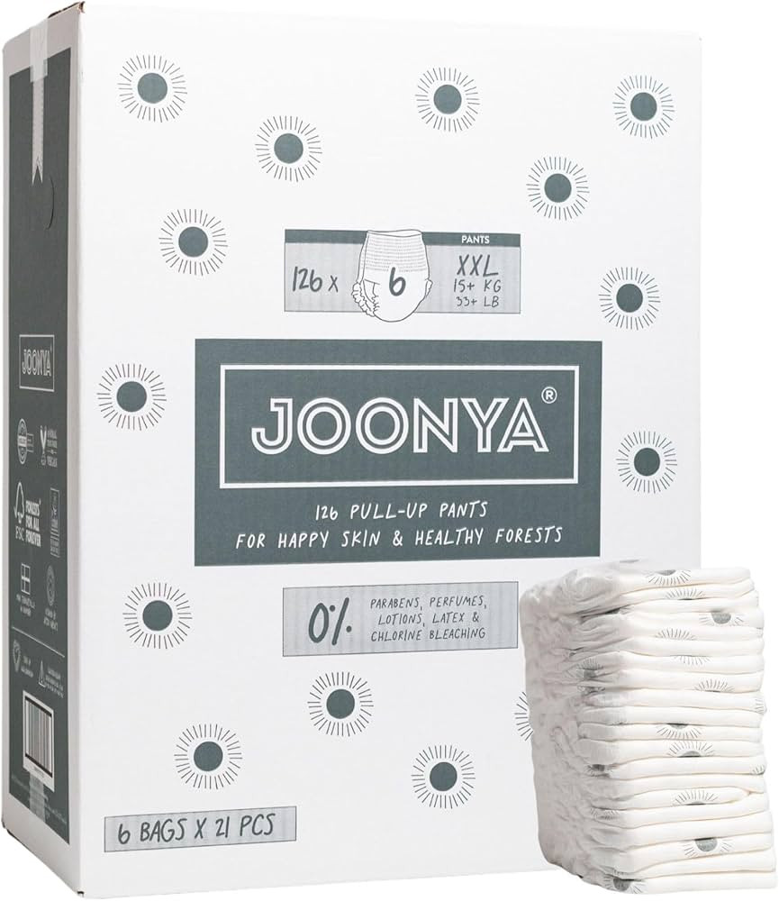 Joonya Pull-Up Pants Baby Diapers, Size 6 XXL (33+ lb) - 6 Bags of 21 (126) - NonToxic, Eco-Frien... | Amazon (US)