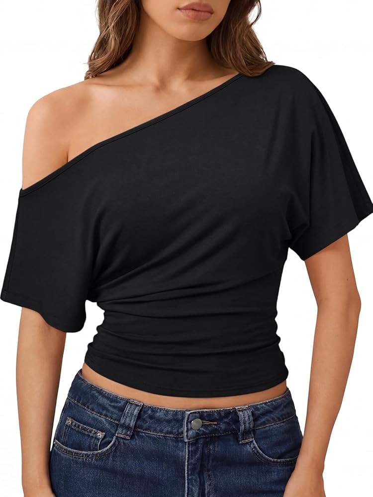 Trendy Queen Off the Shoulder Tops for Women 2026 Summer Short Sleeve Shirts Casual Cute Spring C... | Amazon (US)