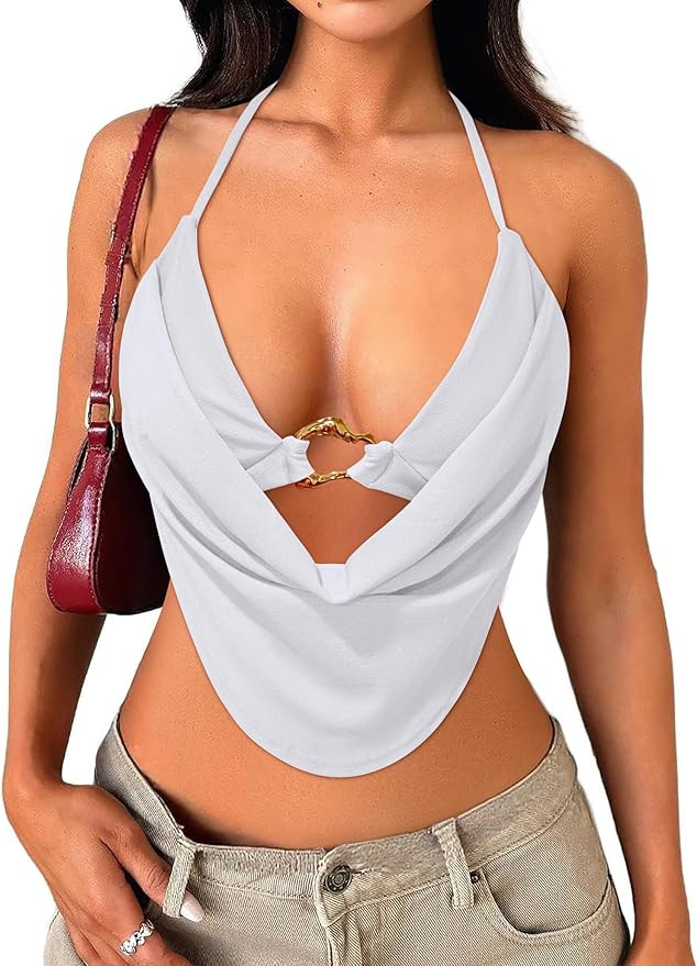 Women's Sexy Halter Going Out Top Open Back Deep V Neck Sleeveless Vest Tank Tops Party Club Nigh... | Amazon (US)