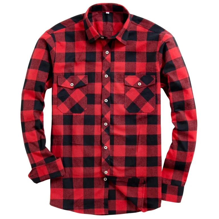 Alimens & Gentle Mens Long Sleeve Red Plaid Flannel Shirts Casual Button Down Regular Fit | Walmart (US)