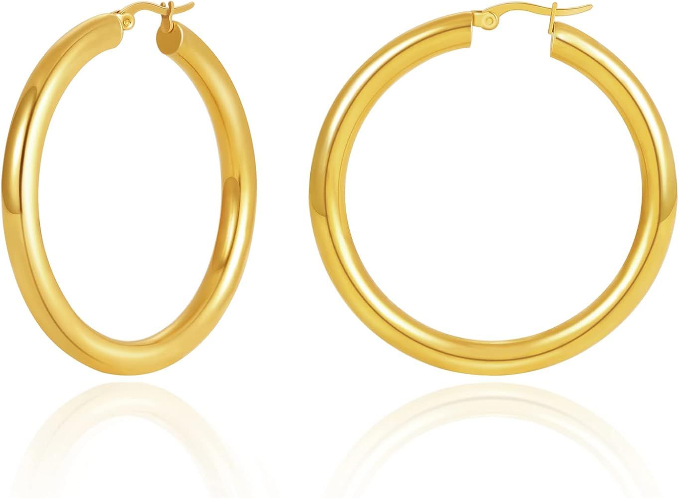 8YEARS Chunky Gold Hoop Earring for Women, 18K Gold Plated Lightweight Thick Gold Hoops Earrings,... | Amazon (US)