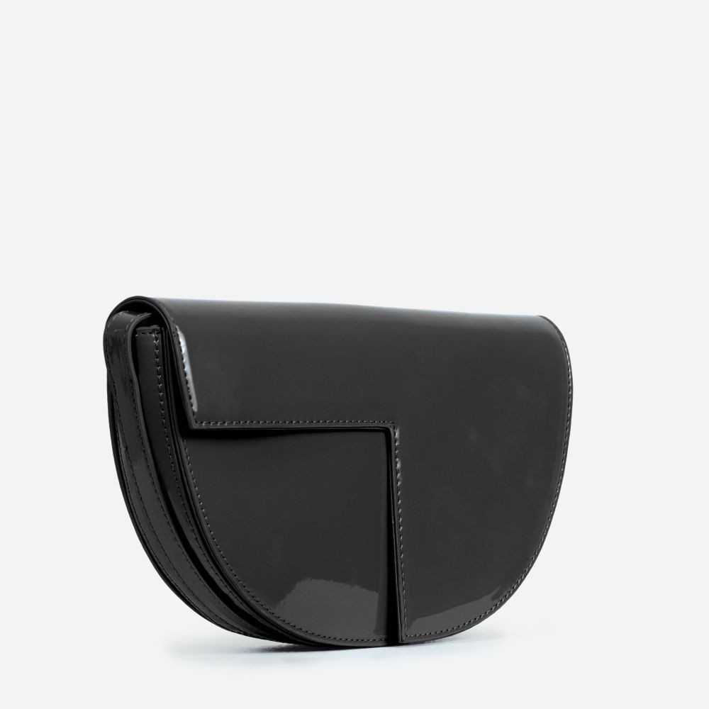 Mara Half Moon Shaped Shoulder Bag In Black Patent | EGO (UK)