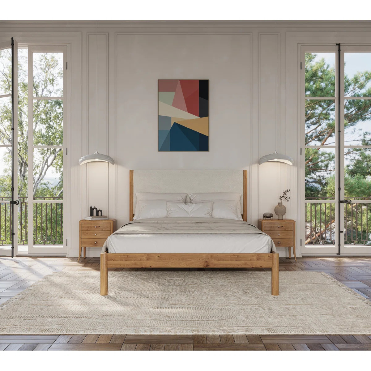 Ardin Solid Wood Bed Frame With Cream Boucle Upholstered Headboard | Wayfair North America