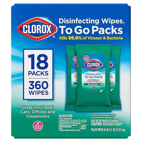 Clorox Disinfecting On The Go Travel Wipes, Fresh Scent, 20 Count, Pack of 18-360 Wipes Total | Amazon (US)