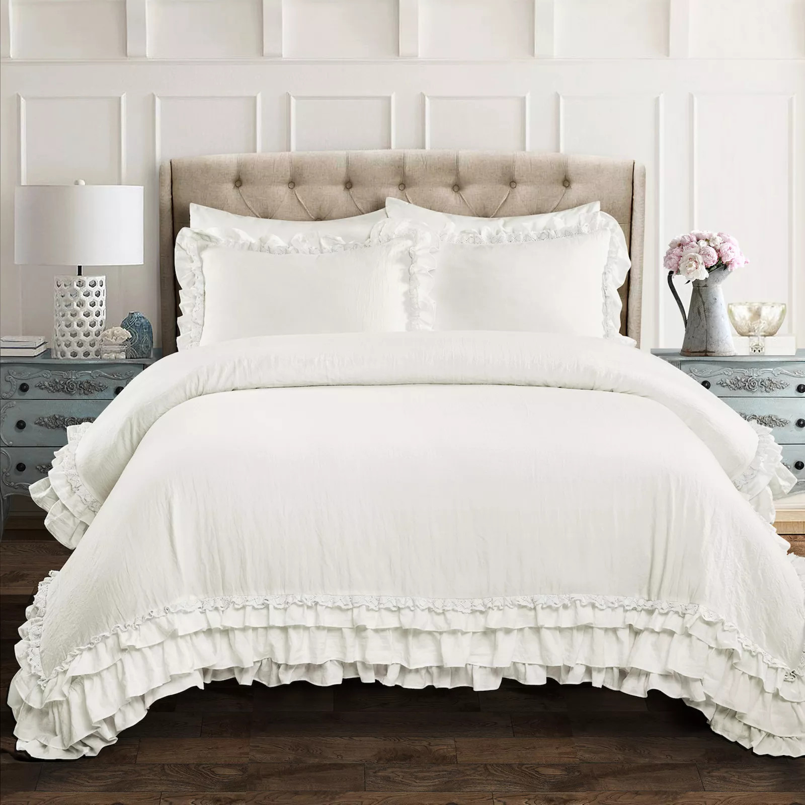 Lush Decor Ella Ruffle Lace Comforter Set, White, Twin | Kohl's