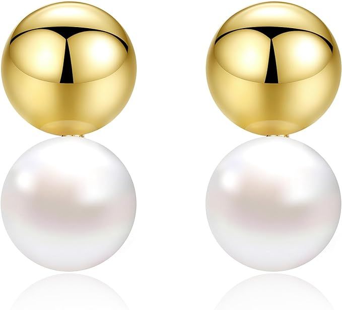 Pearl Earrings For Women Statement Simple Drop Dangle Mothers Freshwater Stud Bridal Small Shell ... | Amazon (US)