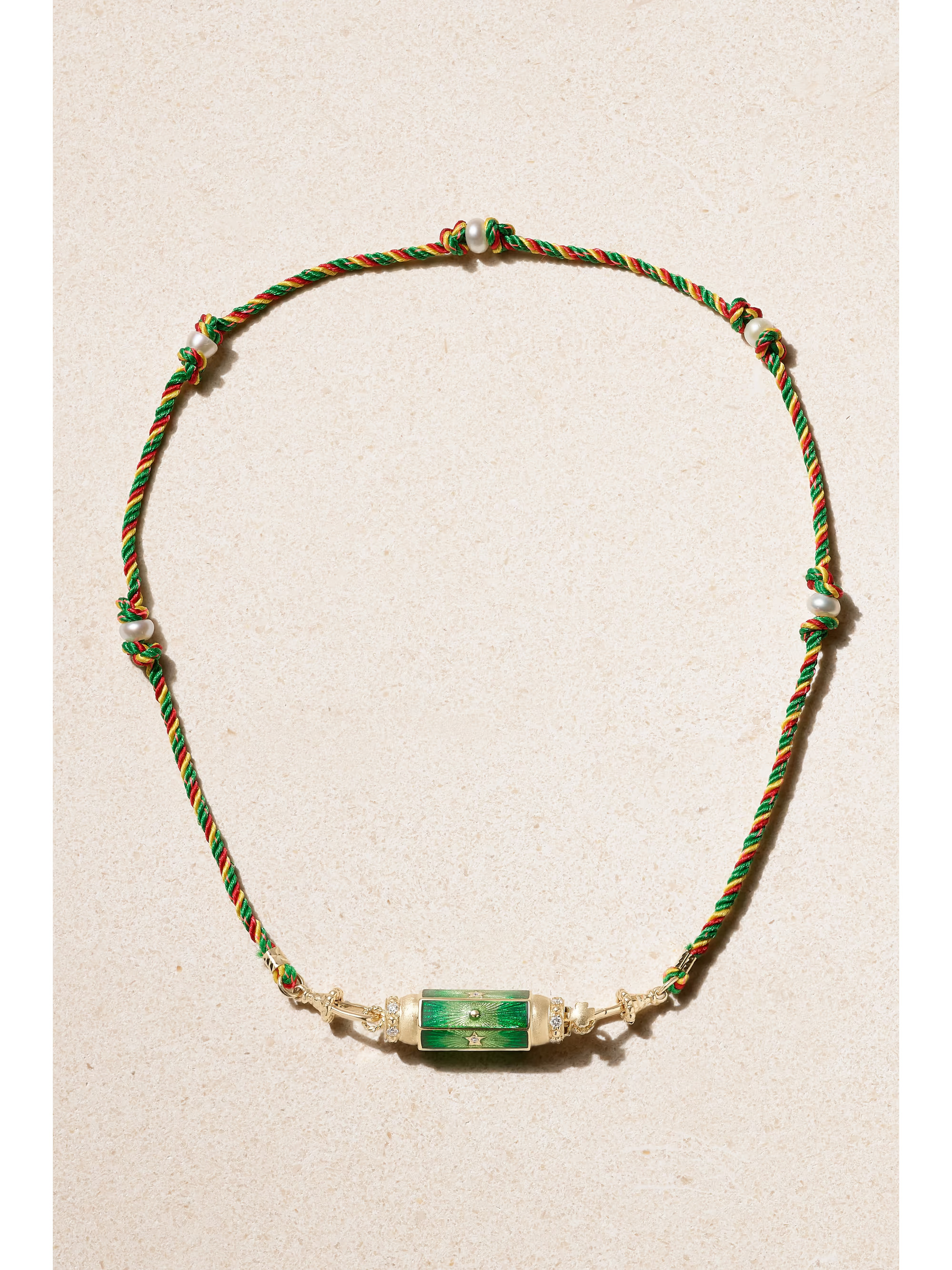 Baby Locket 14-karat gold and cord, enamel, diamond and pearl necklace | NET-A-PORTER (US)