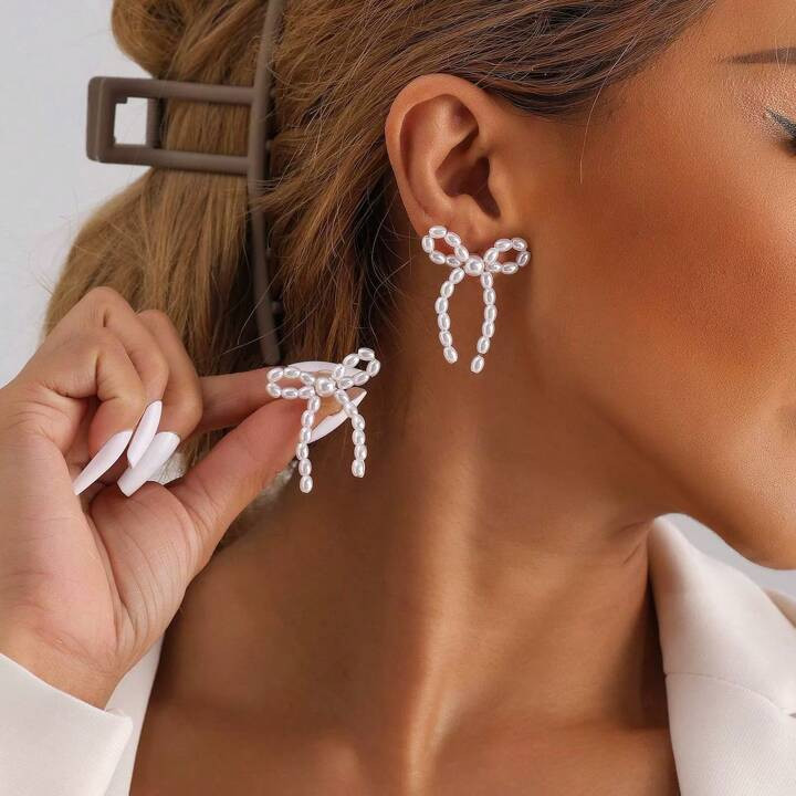 1pair European And American Popular Style Fashionable Sweetheart Gift Bowknot Design Women's Stud... | SHEIN