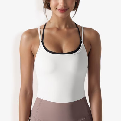 Anna-Kaci Active Women's Double Strap Athletic Crop Tank Top with Built-In Bra- Small, White | Target