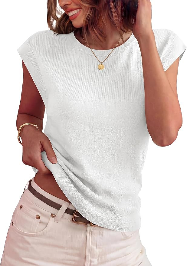 ANRABESS Women's Sweater Vest 2026 Summer Crew Neck Cap Sleeve Tank Tops Business Casual Lightwei... | Amazon (US)