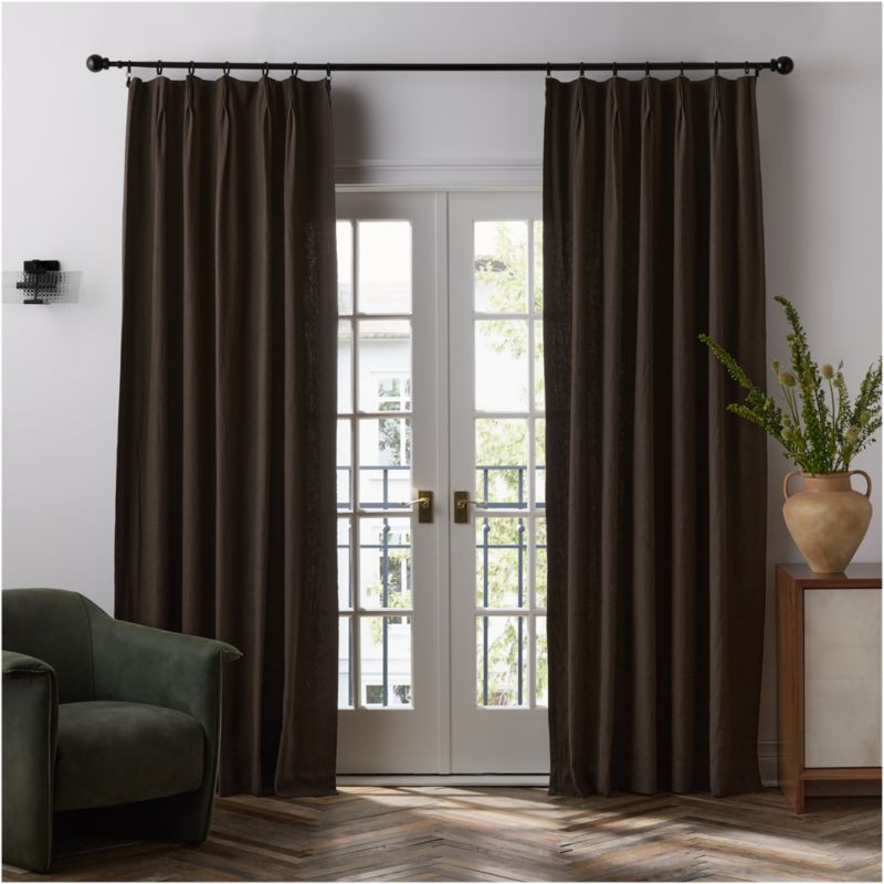 French Pleat Deep Brown Linen Blend Window Curtain Panel 48"x84" by Jeremiah Brent | Crate & Barr... | Crate & Barrel