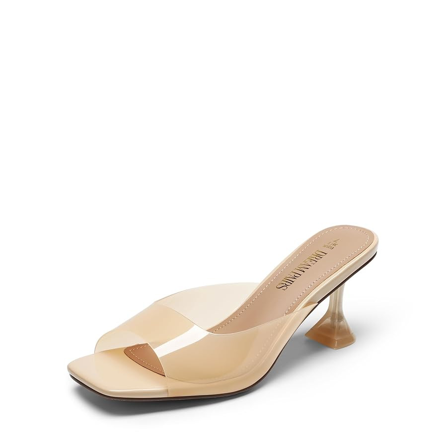 DREAM PAIRS Women’s Clear Heels Square Toe High Stiletto Mules Slip on Wedding Dress Heel Sanda... | Amazon (US)