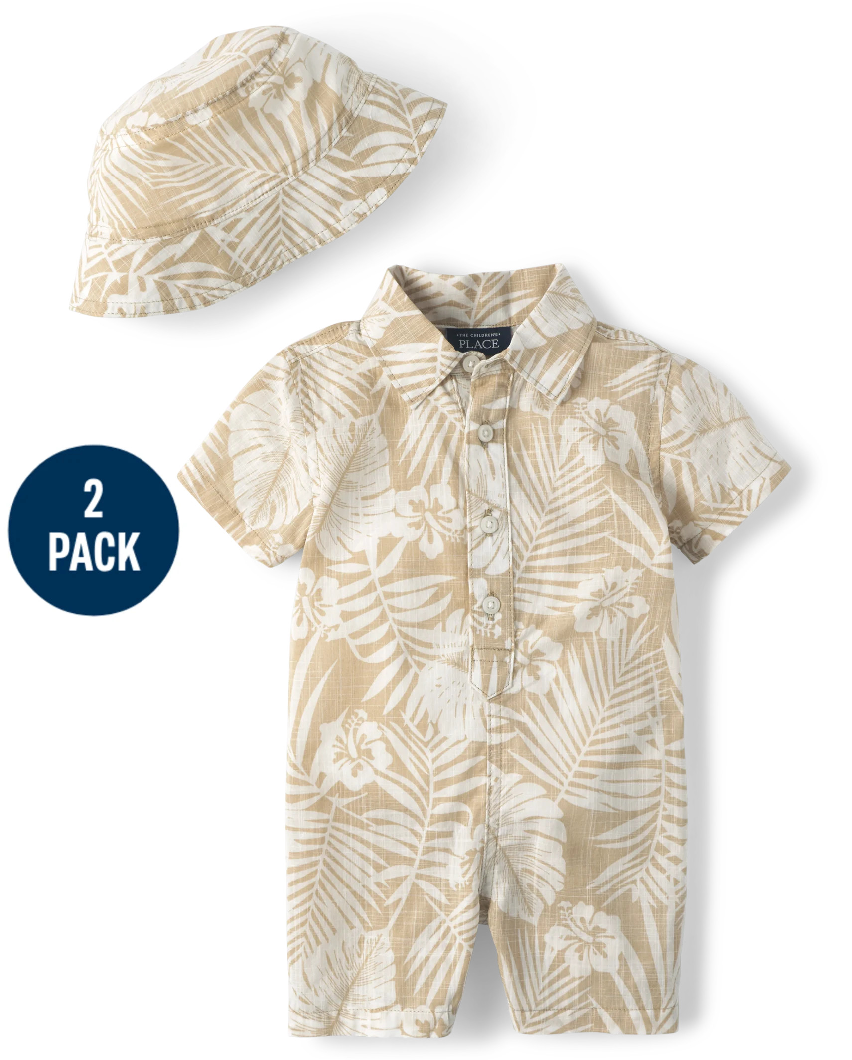 Baby Boys Matching Family Short Sleeve Tropical Poplin Romper And Bucket Hat Outfit Set | The Chi... | The Children's Place