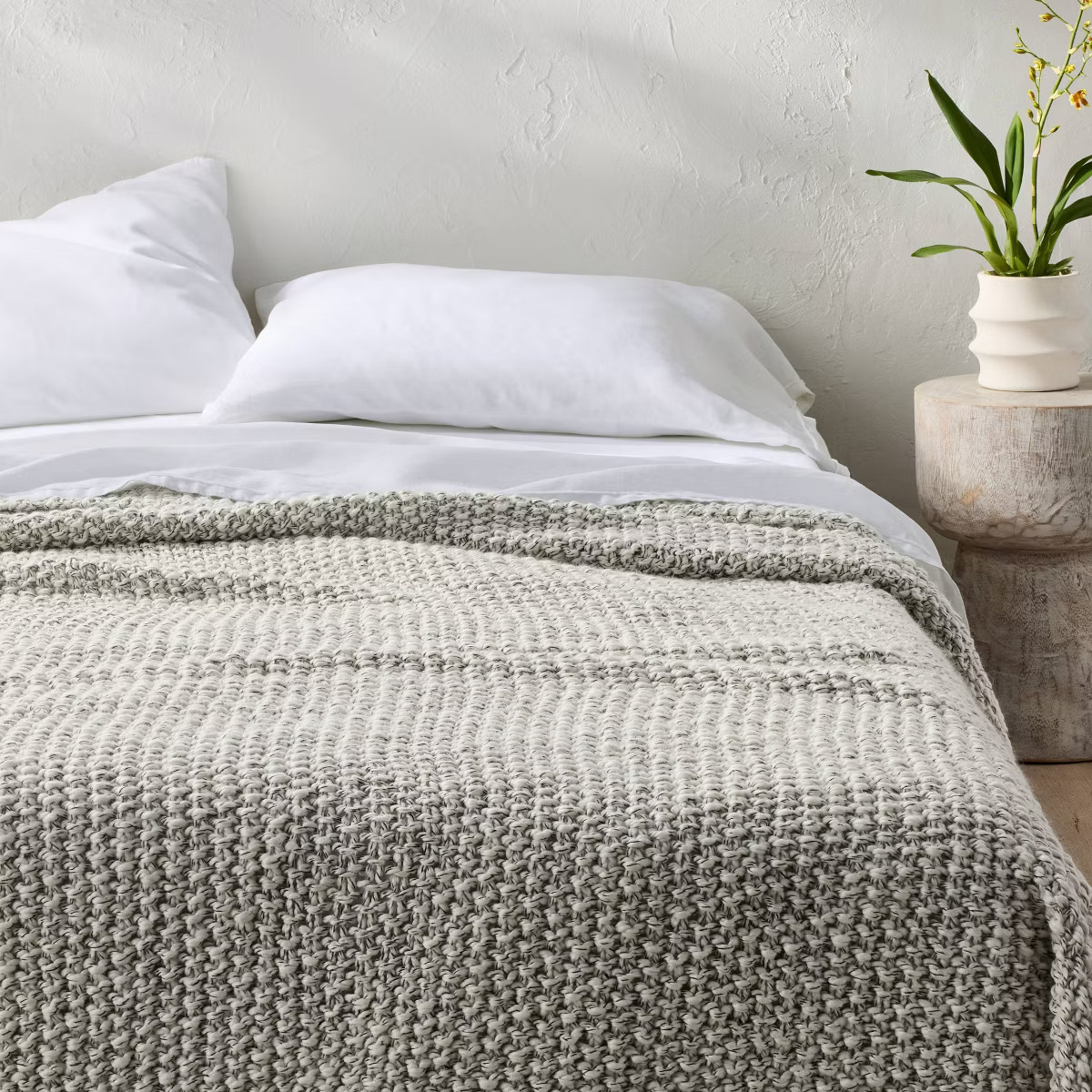 Full/Queen Chunky Knit Bed Blanket Marled Gray - Casaluna\u2122: Acrylic Sweater Knit, Machine Wa... | Target