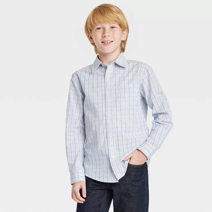 Boys' Woven Checkered Suiting Shirt - Cat & Jack™ Gray/Blue | Target
