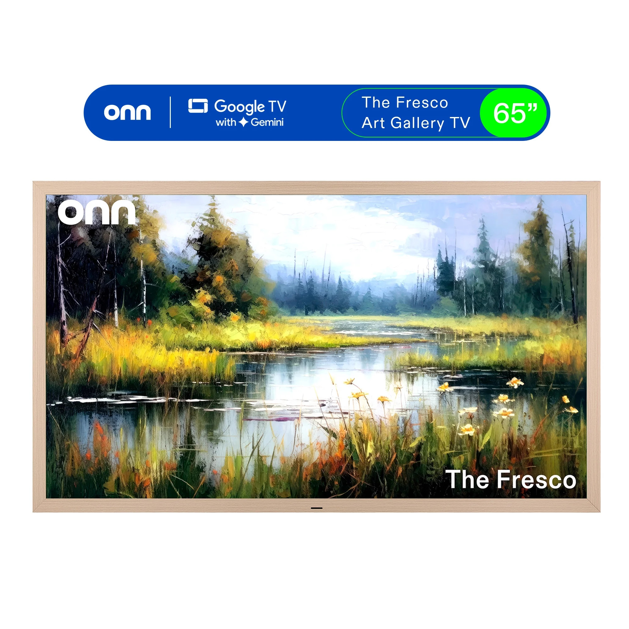 onn 65" The Fresco Art Gallery 4K UHD Google TV with Gemini, Golden Brown Frame and Mounting Kit | Walmart (US)