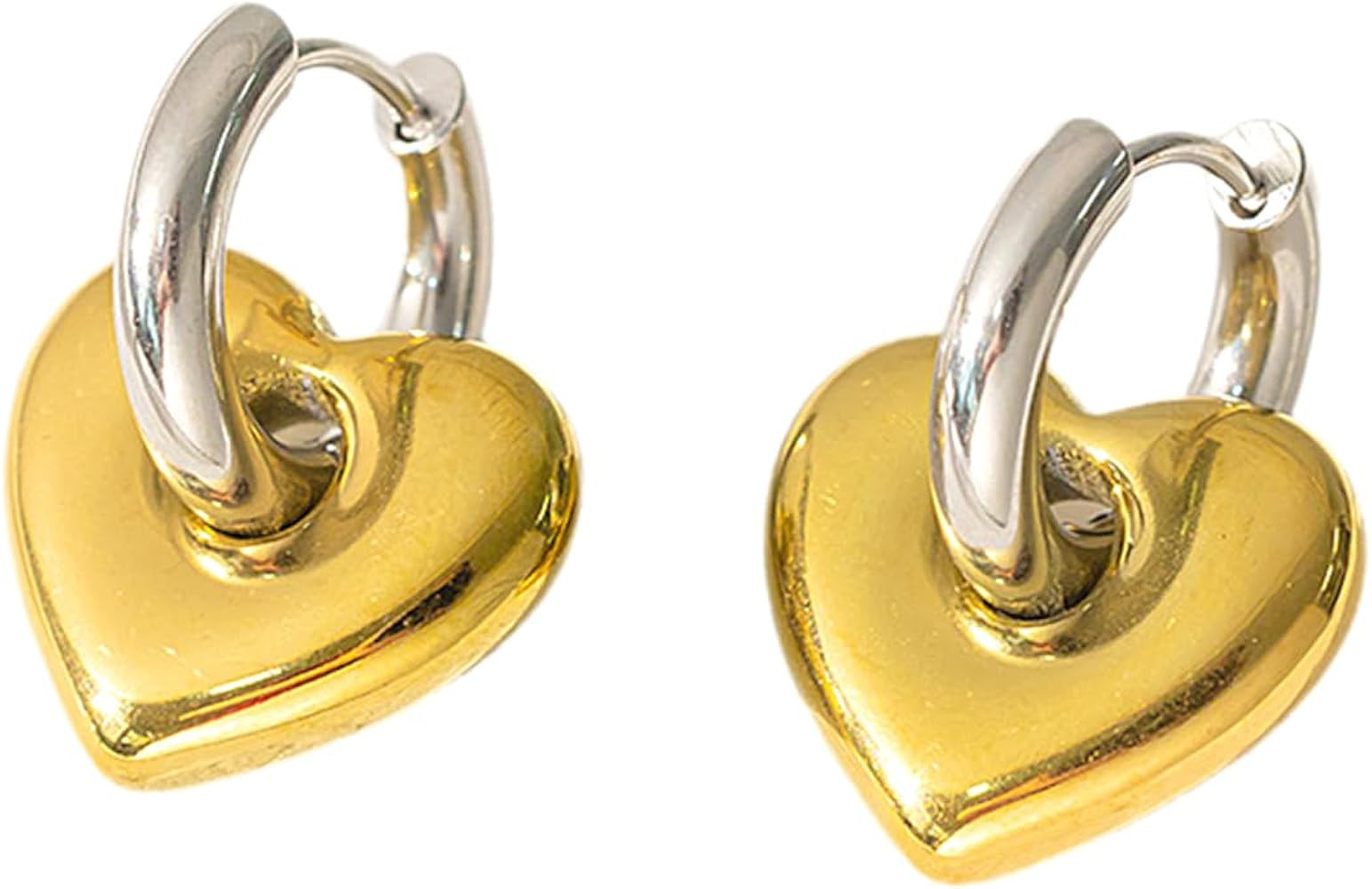 Chunky Heart Hoop Earrings for Women Two Tone Love Statement Drop Earrings Trendy Stainless Steel... | Amazon (US)