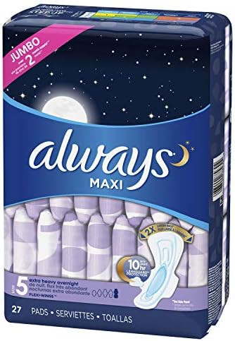 Always Maxi Pads for Women, Size 5 Extra Heavy Overnight Pads With Wings Unscented, 27 Count | Amazon (CA)