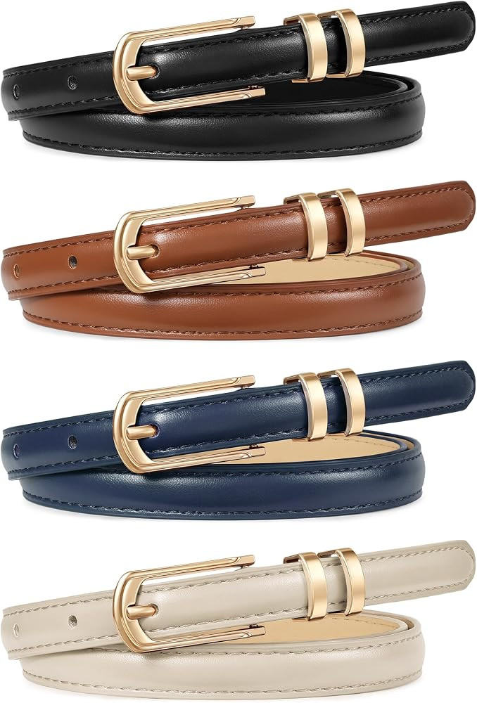 WERFORU 4 Pack Women Skinny Leather Belt for Jean Pant Fashion Thin Waist Belt for Women Outfit B... | Amazon (US)