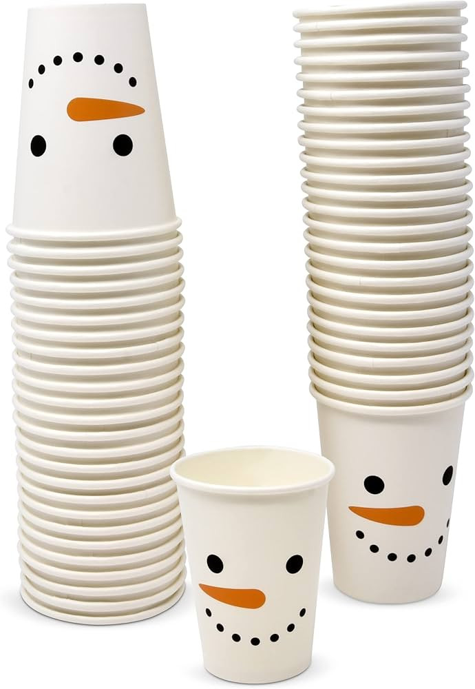 Gift Boutique 50 Disposable Christmas Snowman Cups 9 Oz. Paper Dinner Drinking Cup in Cute Xmas W... | Amazon (US)