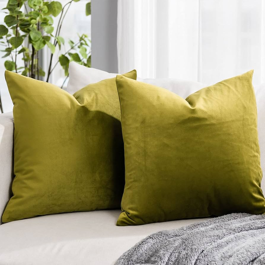 Olive Soft Velvet Throw Pillow Covers 22x22 inch Set of 2 for Sofa Couch Bed Living Room Decorati... | Amazon (US)