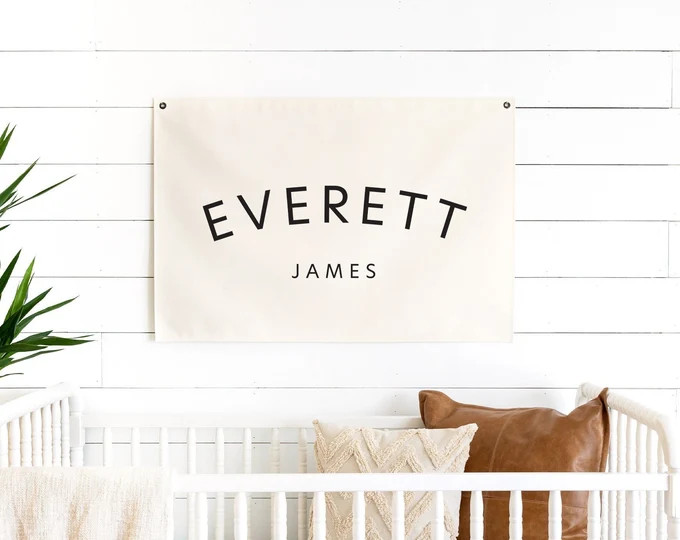 Custom Name Canvas Wall Flag, Printed Name Sign, Personalized Nursery Name Banner, Name Flag, Glo... | Etsy (US)