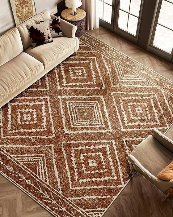Area Rug 8x10 Rug Machine Washable Non-Slip Low Pile Print Pattern Western Rug for Living Room Be... | Amazon (US)