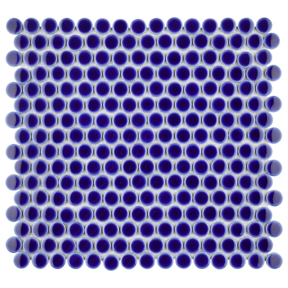Hudson Penny Round Cobalt 12 in. x 12-5/8 in. x 5 mm Porcelain Mosaic Tile (10.74 sq. ft. / case) | The Home Depot
