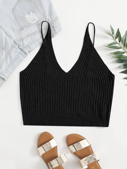 Plus Solid Ribbed Knit Cami Top | SHEIN