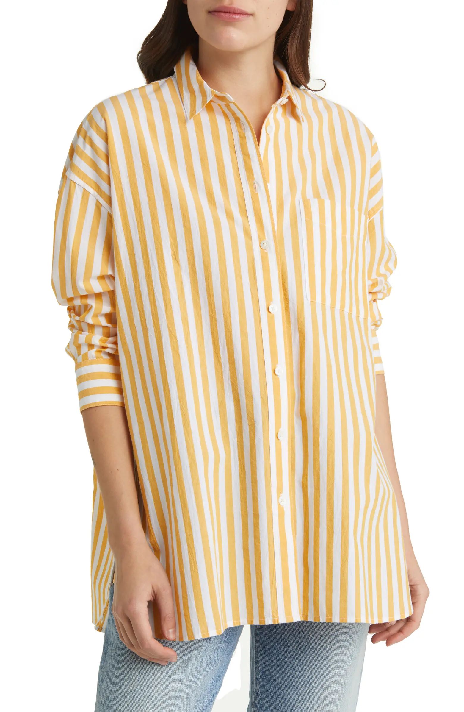 The Signature Poplin Springy Stripe Oversize Button-Up Shirt | Nordstrom