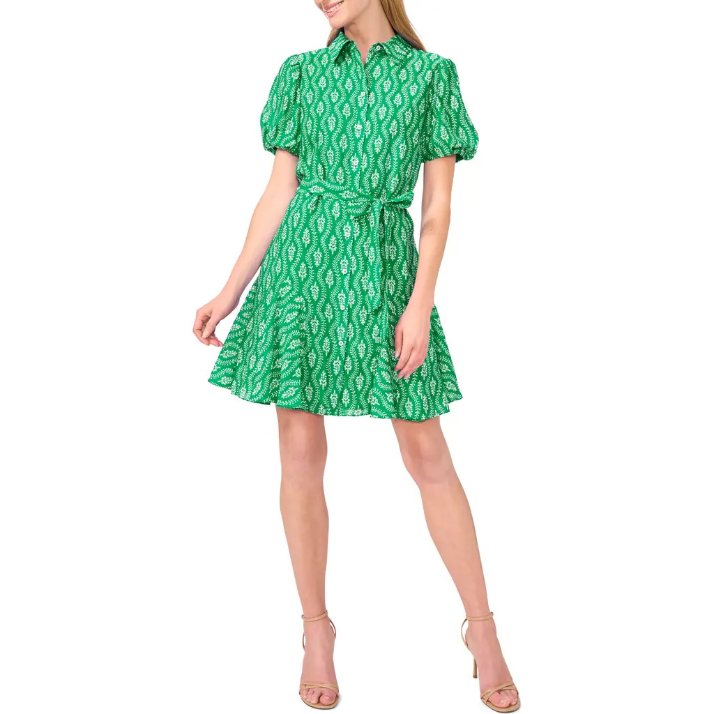 CeCe Floral Short Sleeve Mini Shirtdress in Kelly Green at Nordstrom Rack, Size Small | Nordstrom Rack
