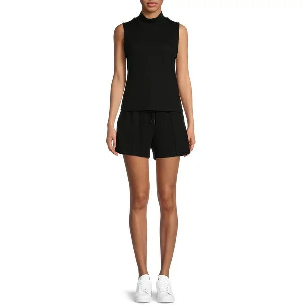 Time and Tru Women's Rib Mock Neck Top and Pull-on Elastic Waist Short Set | Walmart (US)
