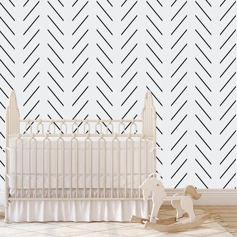 Black and White Herringbone Removable fabric wallpaper,Self Adhesive Peel & Stick Scandinavian Wa... | Etsy (US)