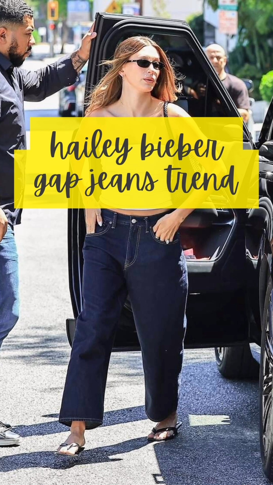 Trend alert! Hailey Bieber in GAP Jeans. New jeans trend for fall? Yes please! Low rise / wide leg / hits just above ankle 

#LTKFindsUnder100 #LTKStyleTip