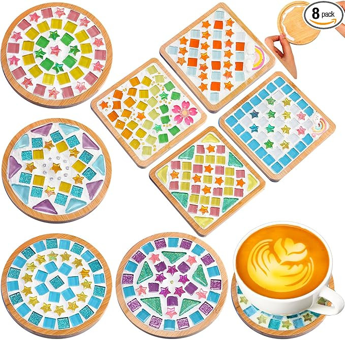 Reallnaive 8 Sets Valentines DIY Mosaic Tiles for Crafts Mixed Color Glass Mosaic Kits Xmas DIY C... | Amazon (US)
