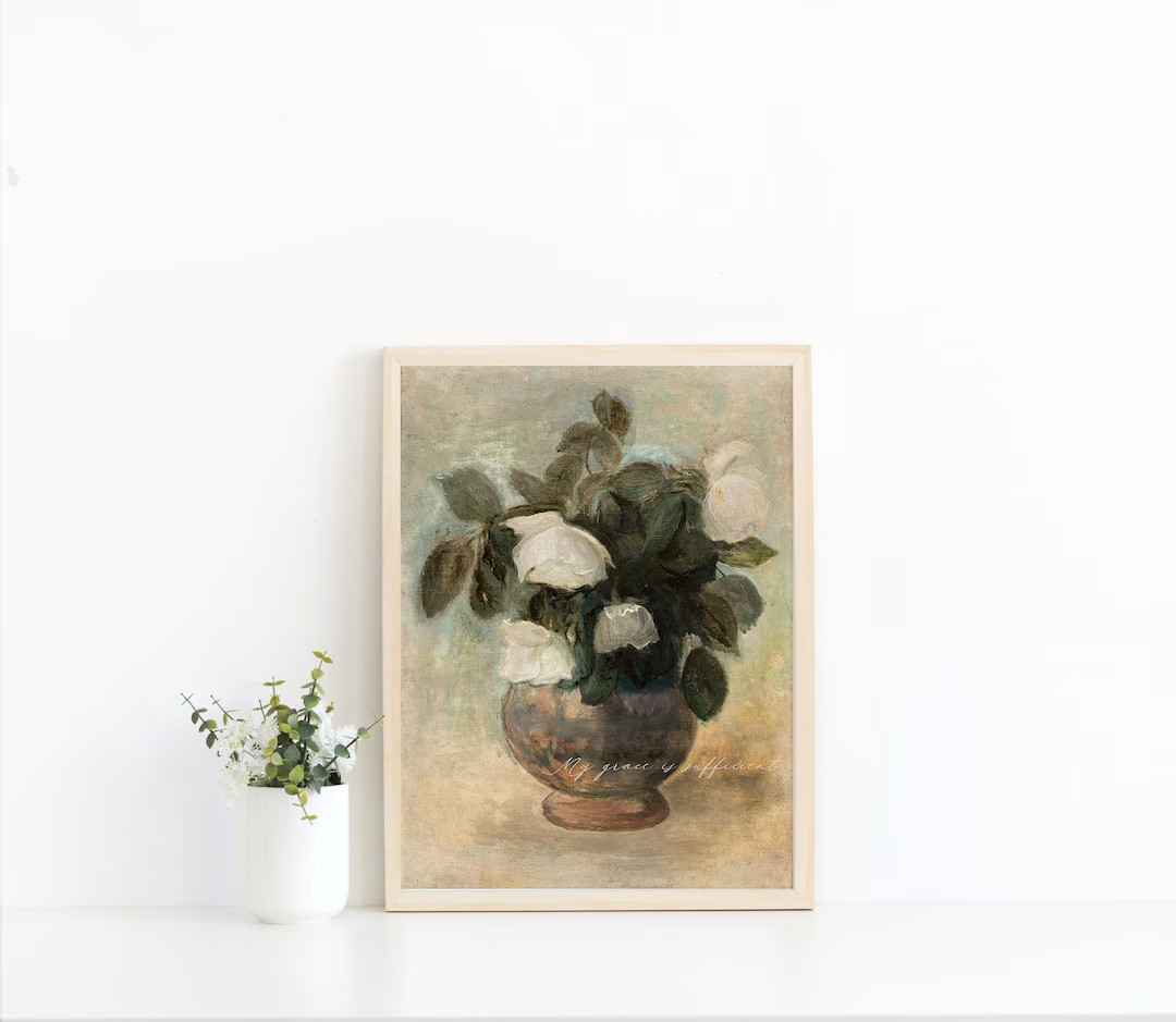 Christian Wall Art Printable, My Grace is Sufficient Bible Verse Quote, Vintage Oil Painting, 2 C... | Etsy (US)