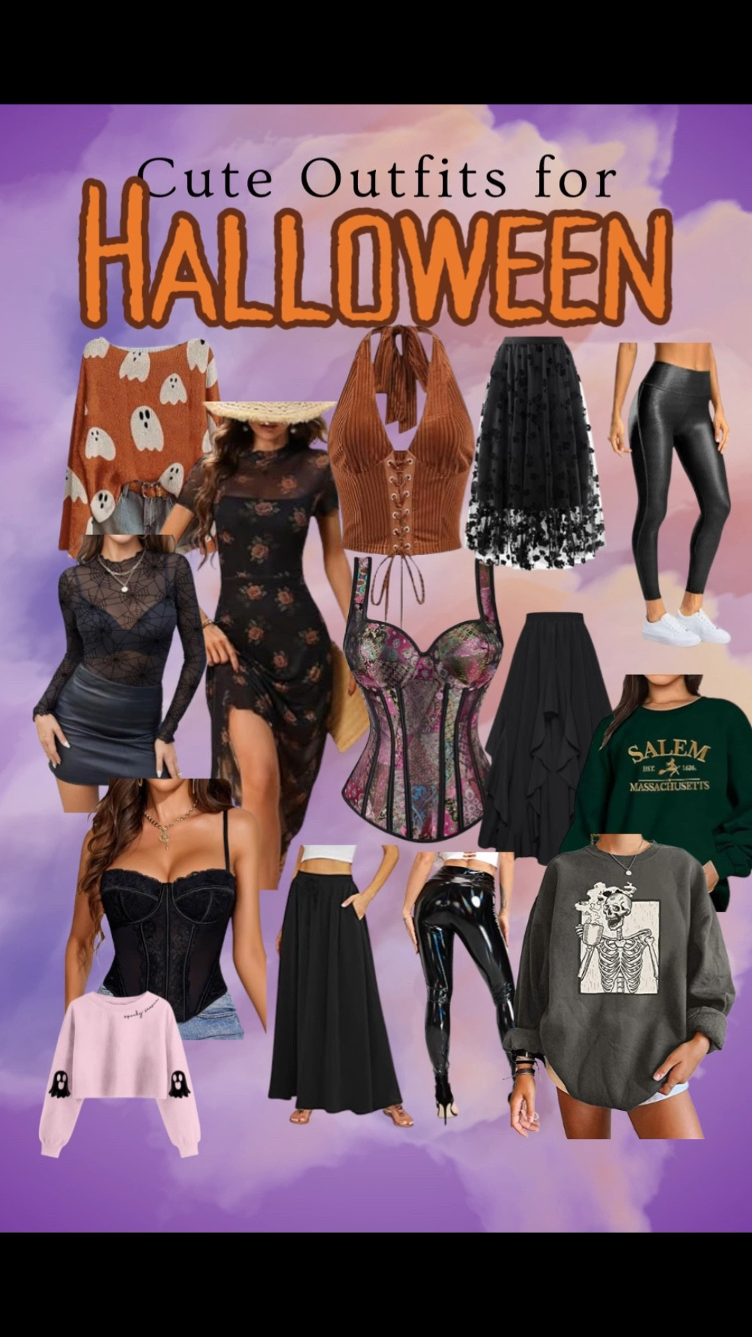 Cute Halloween outfits for women. From a cute cozy ghost sweater to sexy leather look leggings and a corset bodice top - this list has a little spooky something for everyone. Skeletons and coffee sweatshirt might be my favorite casual piece, and the lace up halter top is my favorite sexy piece! 🧡
#Halloween #LTKFinds #casualHalloween #Cozy #sexy 

#LTKHalloween #LTKSeasonal #LTKFindsUnder50