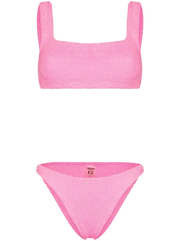 Hunza G Crinkled Cropped Bikini Set | Pink | FARFETCH | Farfetch Global