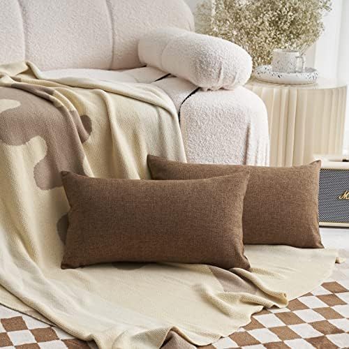Demetex Throw Pillow Covers, Soft Linen Pillow Covers Set of 2, Rectangle Lumbar Pillowcases for Cou | Amazon (US)