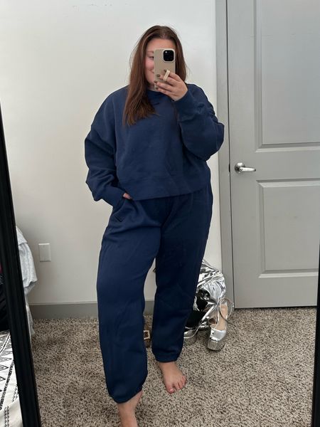 Comfiest jogger sweatpants and matching waist length crewneck! I do xl in joggers and xl or xxl in top! 

#LTKtravel #LTKfindsunder100 #LTKCyberWeek