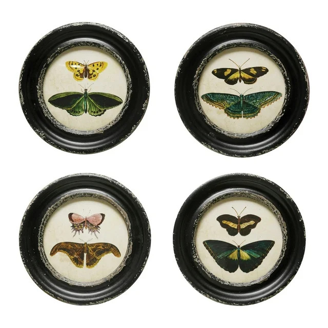 Creative Co-Op Set of 4, 9.5" Round Framed Wall DÃÂ©cor, Black - Walmart.com | Walmart (US)