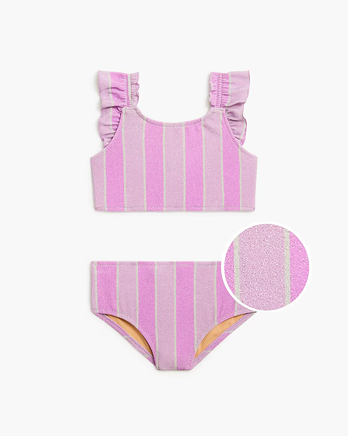 Girls' shimmer-stripe ruffle bikini set | J.Crew Factory